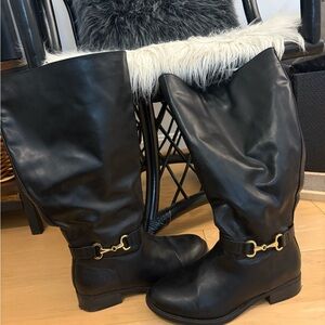 Extra Wide Calf- Elegant Black Leather Knee-High Boots
